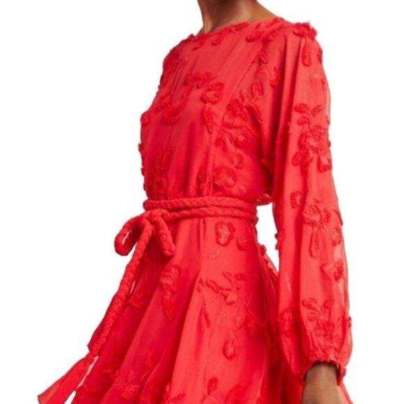 By Anthropologie Dresses & Skirts - Share Anthropologie Mare Mare Textured Embroidered Mini Dress Red Long Sleeve XS